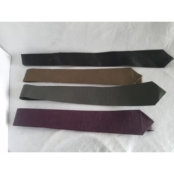 Genuine leather skinny neck tie Hand made Multiple colors VTG 1980's 42" lng New - Picture 2 of 8